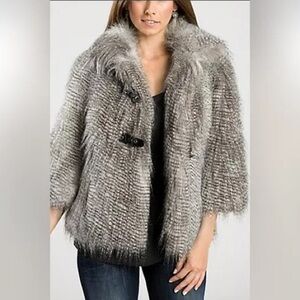 Guess Ladies Faux Fur 3/4 Sleeve Jacket Black & White Fur Size Medium